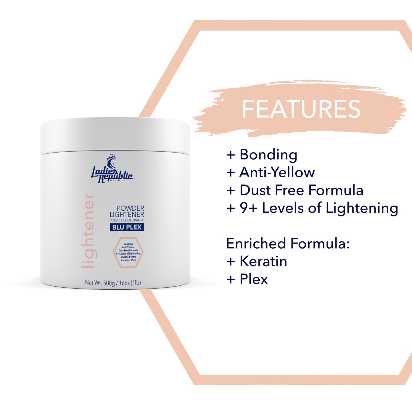 BLUPLEX Bleach Powder Lightener – Professional Hair Treatment Formula 9+ Levels of Lightening – Enriched with Plex, Hydrolyzed Keratin, and Betaine – 16oz